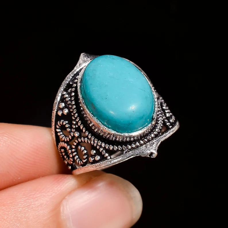 Natural Turquoise Gemstone Signet Handcrafted Ring