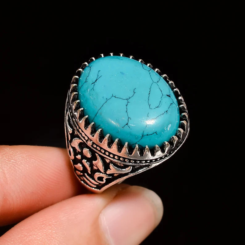 Natural Turquoise Large Stone December Birthstone Ring