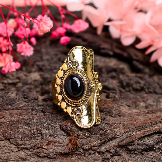 Black Onyx & Malachite Gemstone Handcrafted Statement Ring