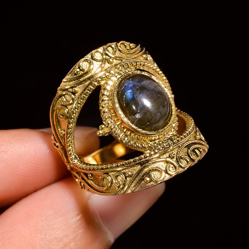 Labradorite Gemstone Promise Handcrafted Signet Ring