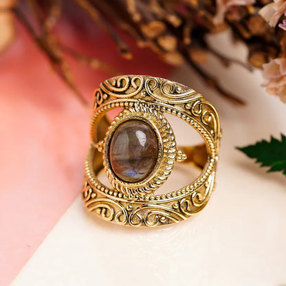 Labradorite Gemstone Promise Handcrafted Signet Ring