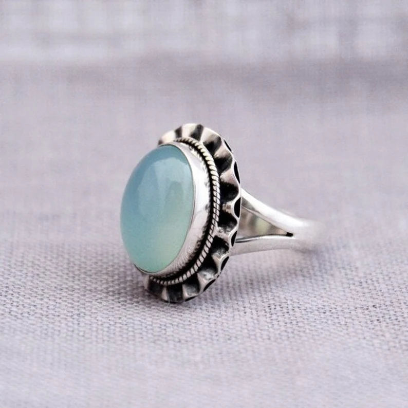 Aqua Chalcedony Handcrafted Bohemian Ring