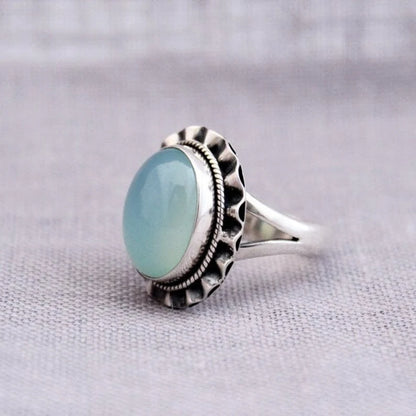 Aqua Chalcedony Handcrafted Bohemian Ring