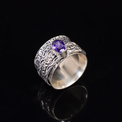 Iolite Gemstone Sterling Silver Spinner Ring