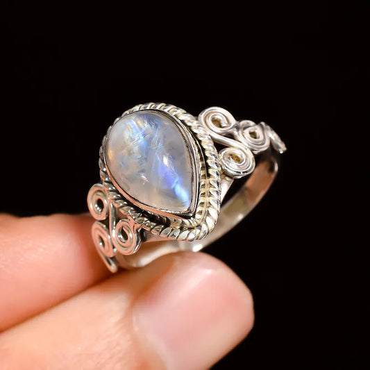 Rainbow Moonstone Handcrafted Promise Birthstone Ring