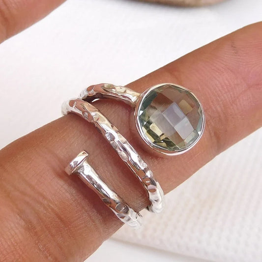 Natural Green Amethyst Gemstone Adjustable Ring