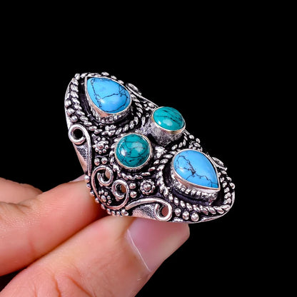 Vintage Oxidized Turquoise, Lapis Lazuli & Carnelian Signet Ring