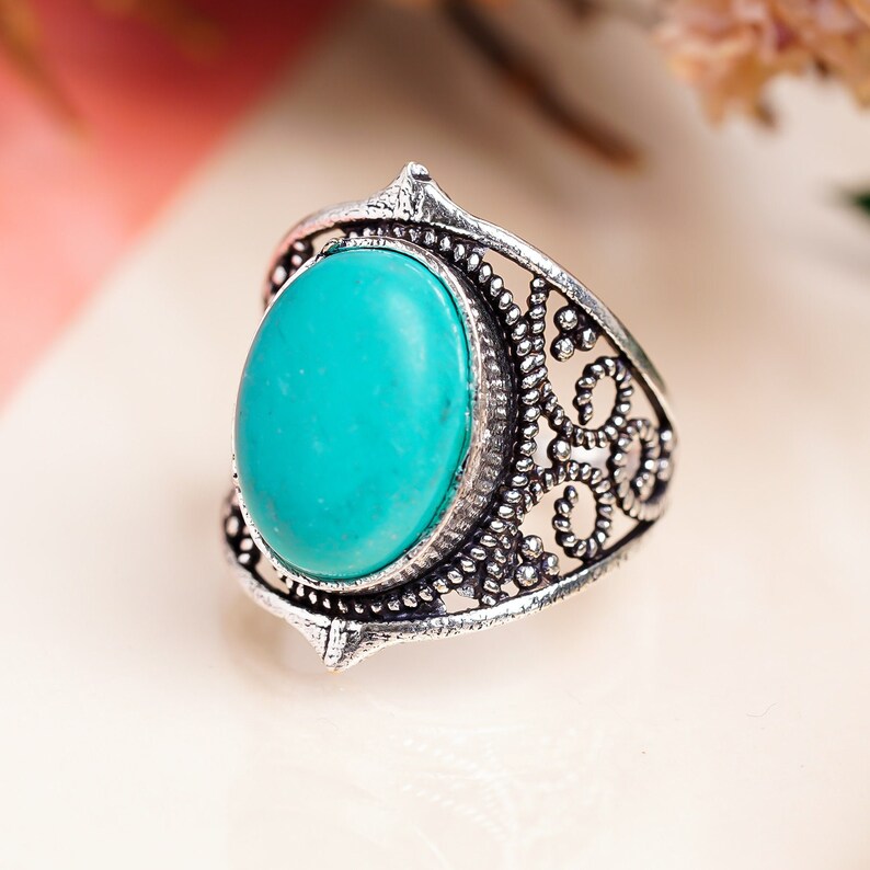 Natural Turquoise Gemstone Signet Handcrafted Ring