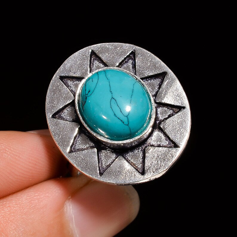 Star Shaped Natural Turquoise Gemstone Birthstone  Ring