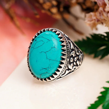 Natural Turquoise Large Stone December Birthstone Ring