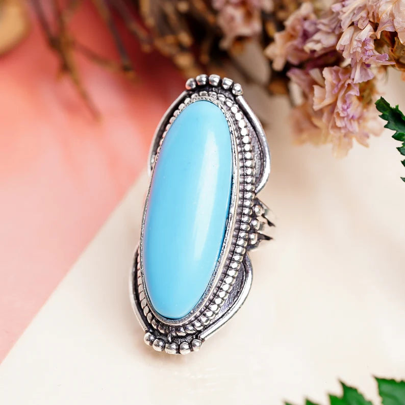 Synthetic Turquoise Gemstone Oval Shaped Signet Ring