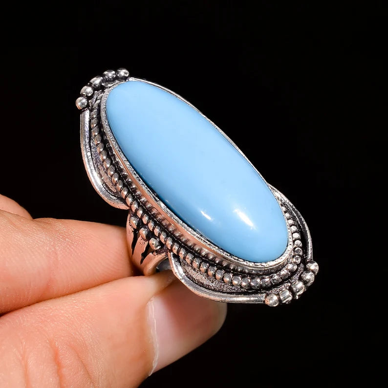 Synthetic Turquoise Gemstone Oval Shaped Signet Ring