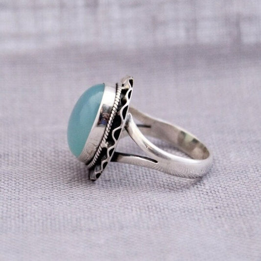 Aqua Chalcedony Handcrafted Bohemian Ring