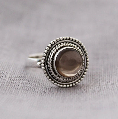 Green Onyx And Smokey Quartz Handcrafted Birthstone Ring