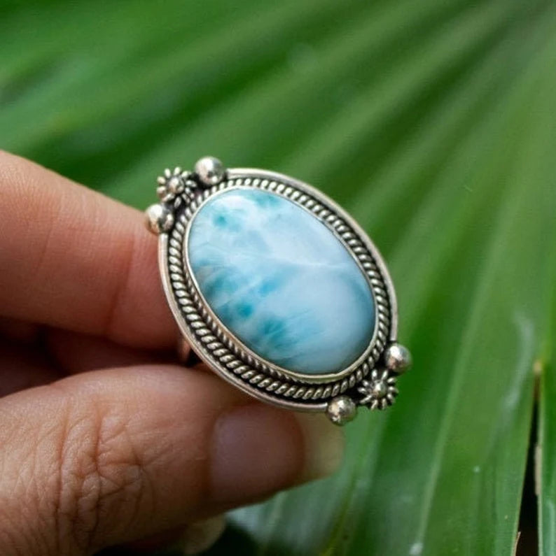 Larimar And Malachite Promise Gemstone Ring