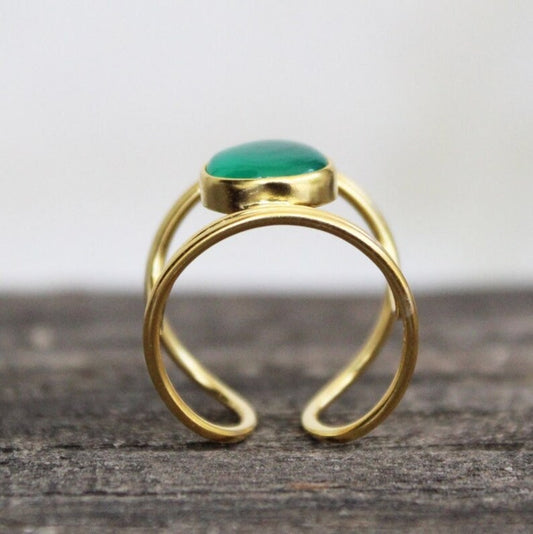 Natural Green Onyx Antique Design Adjustable Ring