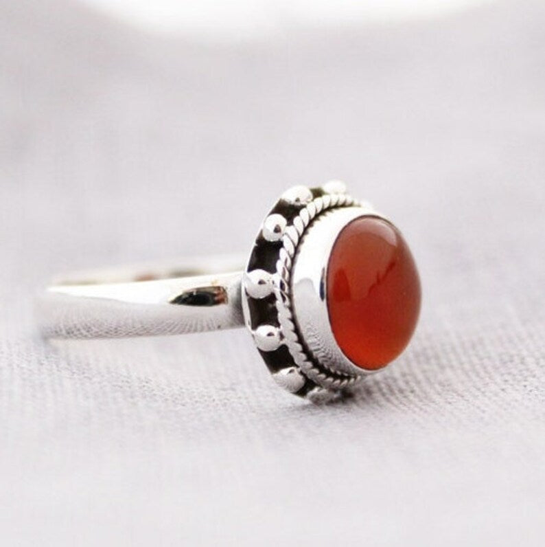 Natural Carnelian Handcrafted Bohemian Birthstone Ring