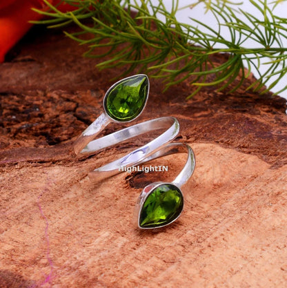Peridot Gemstone Adjustable Handcrafted Statement Ring