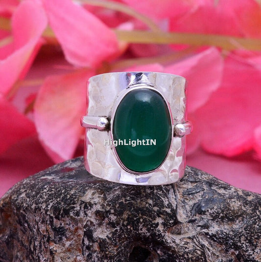 Green Onyx Stone December Birthstone Handcrafted Band Ring