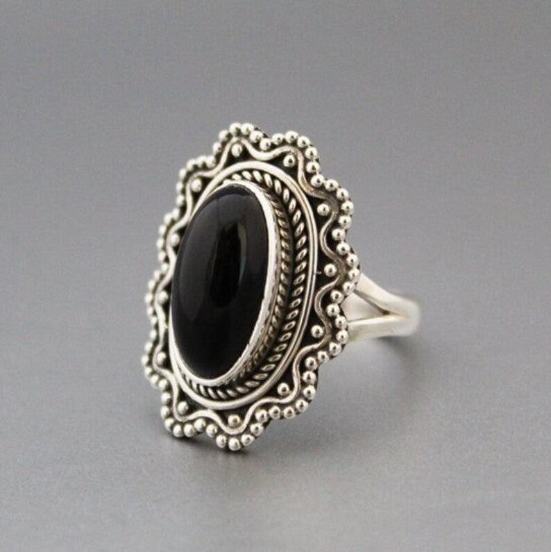 Genuine Black Onyx December Birthstone Signet Ring