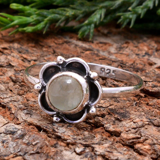 Rainbow Moonstone Antique Flower Shaped Birthstone Ring