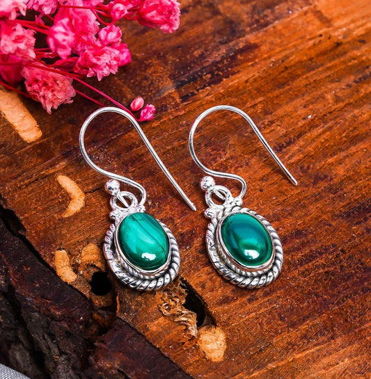 Malachite And Citrine Handcrafted Gemstone Drop Earrings