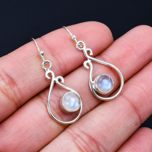 Rainbow Moonstone Gemstone Handcrafted Drop Earrings