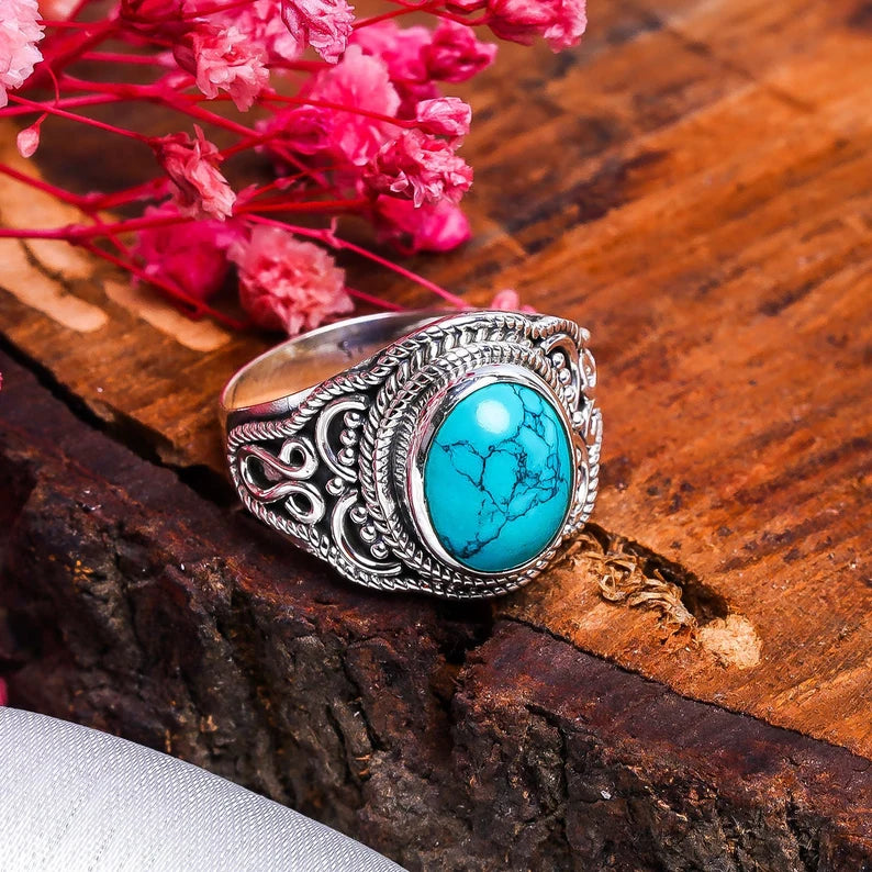 Natural Turquoise Gemstone Handmade Signet Ring