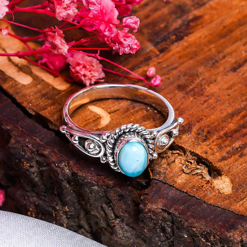 Larimar Gemstone Handcrafted Birthstone Promise Ring