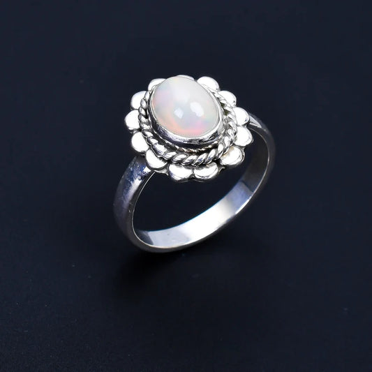 Opal Gemstone Flower Designer Handcrafted Statement  Ring