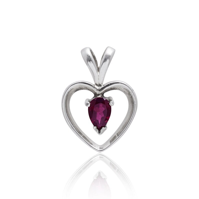 Garnet 925 Sterling Silver Heart Shaped Pendant