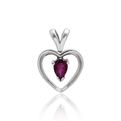 Garnet 925 Sterling Silver Heart Shaped Pendant