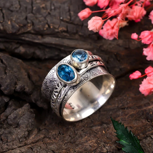 Blue Topaz Spinner Dual Gemstone Ring