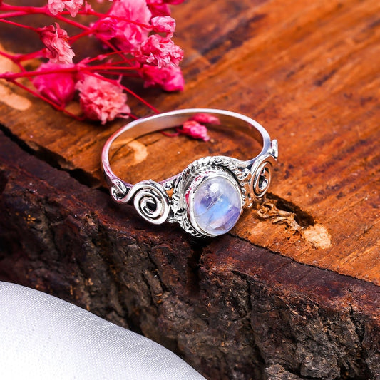 Rainbow Moonstone Handmade Promise Ring