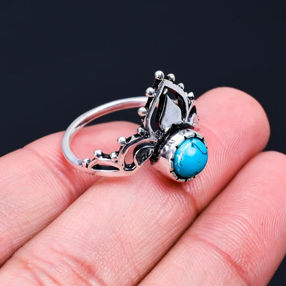 Crown Turquoise Gemstone Handcrafted Birthstone Ring