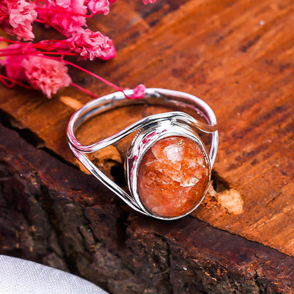 Natural Sunstone Gemstone Handmade Sandstone Ring