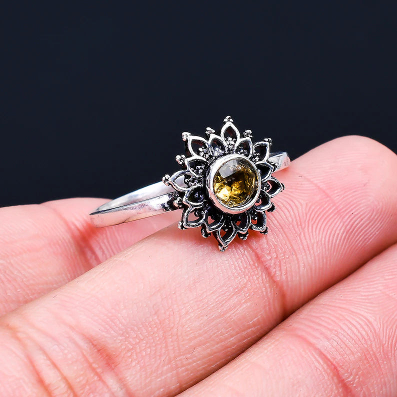 Flower Citrine Gemstone Handcrafted Birthstone Ring