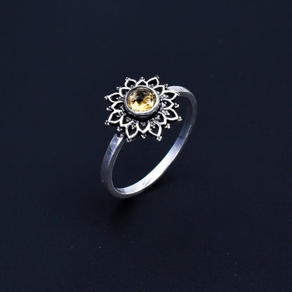Flower Citrine Gemstone Handcrafted Birthstone Ring