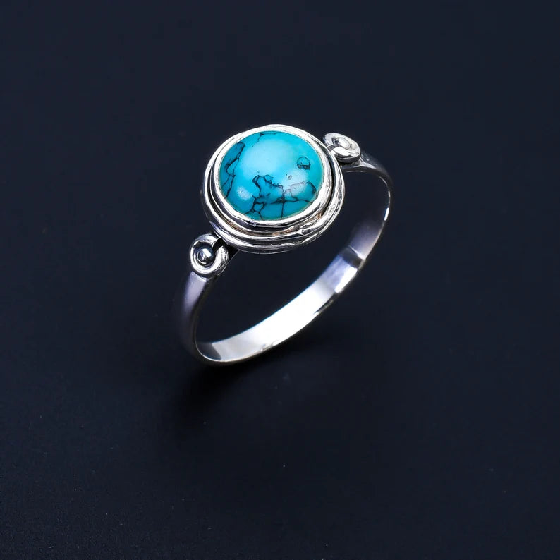 Round Turquoise Handmade Birthstone Ring