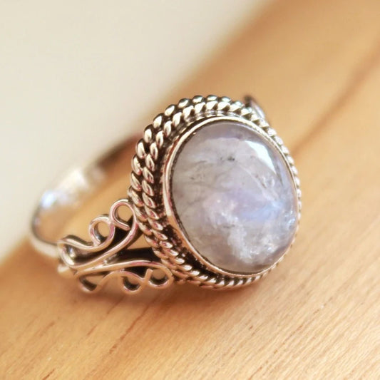 Rainbow Moonstone Gemstone Handcrafted Statement Ring