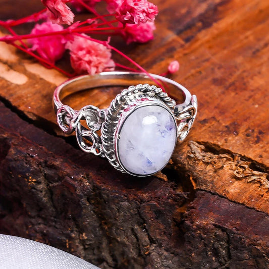 Rainbow Moonstone Handmade Promise Birthstone Ring