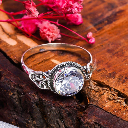 Cubic Zirconia Handcrafted Engagement Gemstone Ring