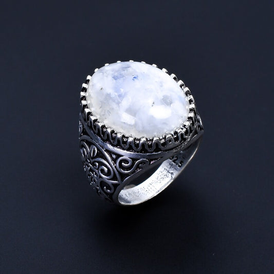 Blue Flash Rainbow Moonstone Gemstone Ring