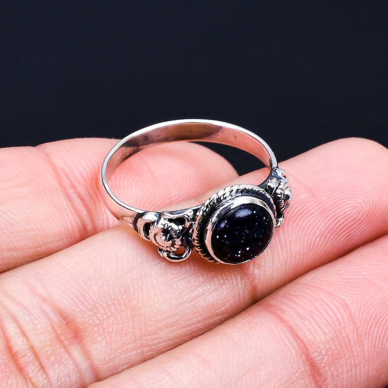 Blue Sandstone Handmade Promise Birthstone  Ring