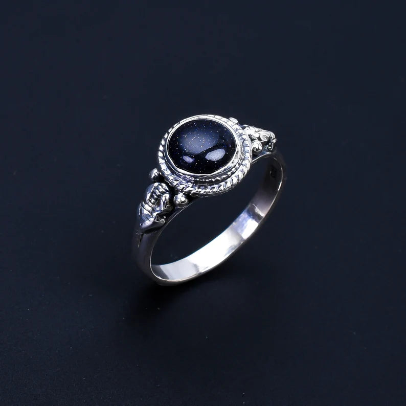 Blue Sandstone Handmade Promise Birthstone  Ring