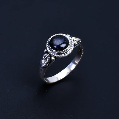 Blue Sandstone Handmade Promise Birthstone  Ring