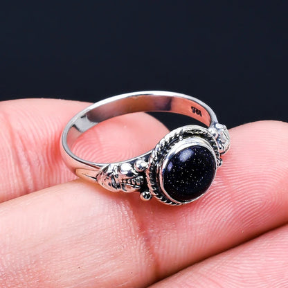 Blue Sandstone Handmade Promise Birthstone  Ring