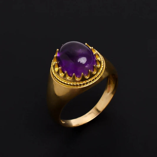 Gemstone Amethyst Handmade Signet Minimalist Ring