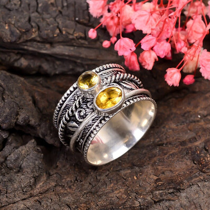 Fidget Citrine Dual Stone Spinner Ring