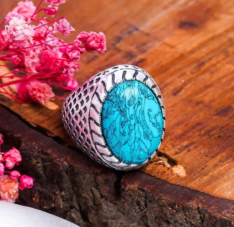 Natural Turquoise Gemstone Birthstone Statement Ring